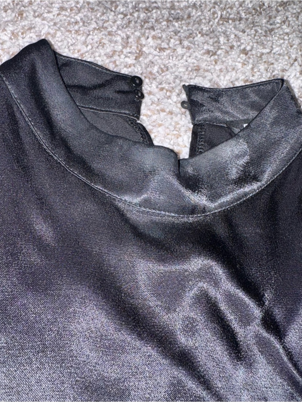 Sleeveless Mock Neck Black Satin Top - Picture 5 of 6